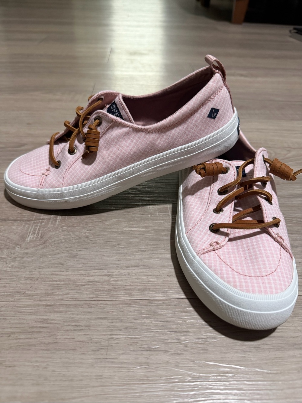 Sperry Women’s Pink Plaid Boat Shoes Size 7 Memory Foam Leather Laces